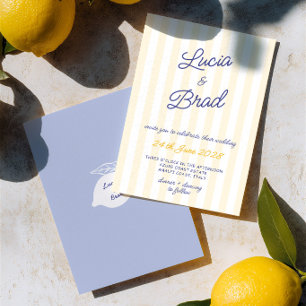 Invitación Boda de Limón con Rayas Amarillas y Azules Italian