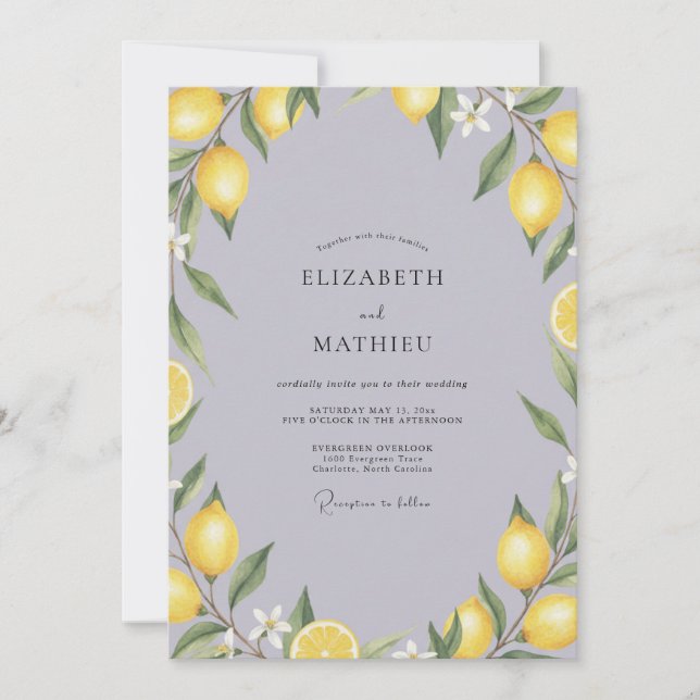 Invitación Boda de limón eucalipto amarillo niebla (Anverso)