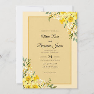 Invitación Boda de limón, margarita, prado y eucalipto
