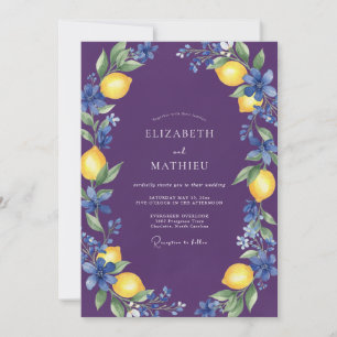 Invitación Boda de limón púrpura cítrico eucalipto