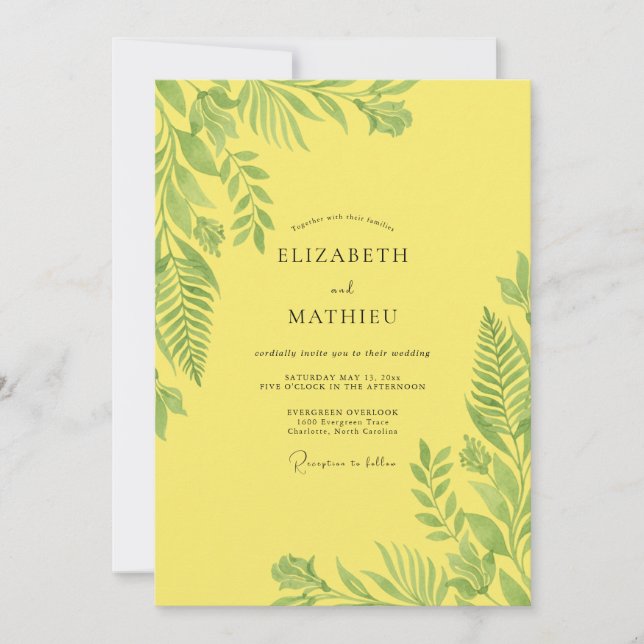 Invitación Boda de limón tropical palma eucalipto (Anverso)