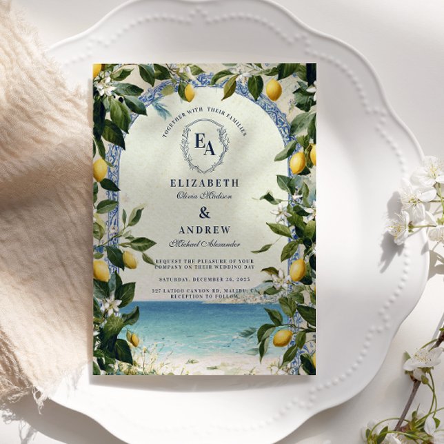 Invitación Boda de limón y vegetación mediterráneos (Subido por el creador)