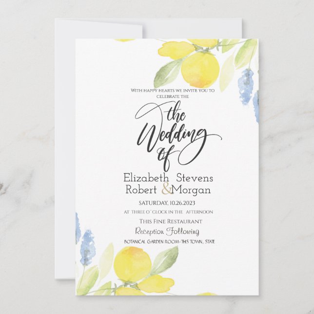 Invitación Boda de limones acuarela (Anverso)