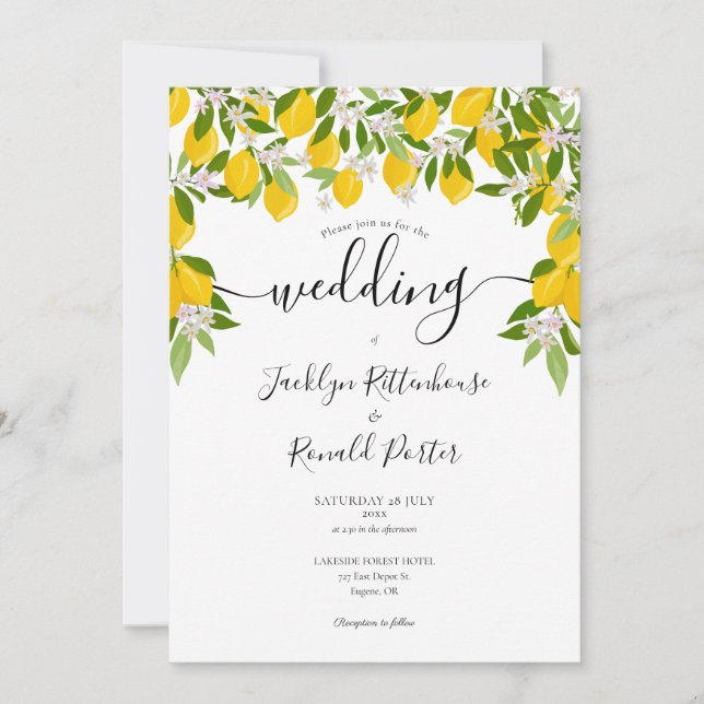 Invitación Boda de limones con vegetación (Anverso)