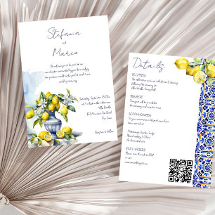 Invitación Boda de limones de azulejos italianos azules de Am