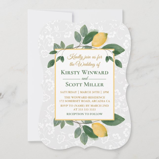 Invitación Boda de limones sicilianos acuarela (Anverso)