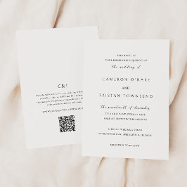 Invitación Boda de limpieza de código QR simple en blanco y n