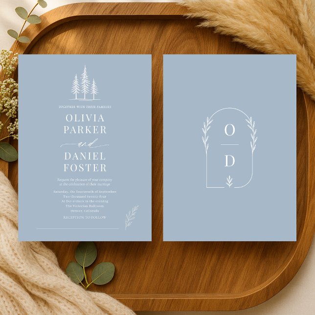 Invitación Boda de Línea Artística Bosque Rústico Polvo Azul (Subido por el creador)