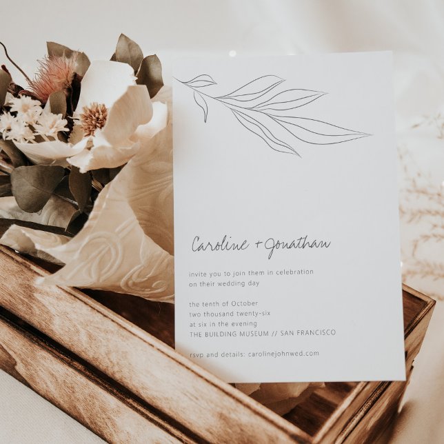 Invitación Boda de línea botánica del Boho blanco negro minim (Subido por el creador)