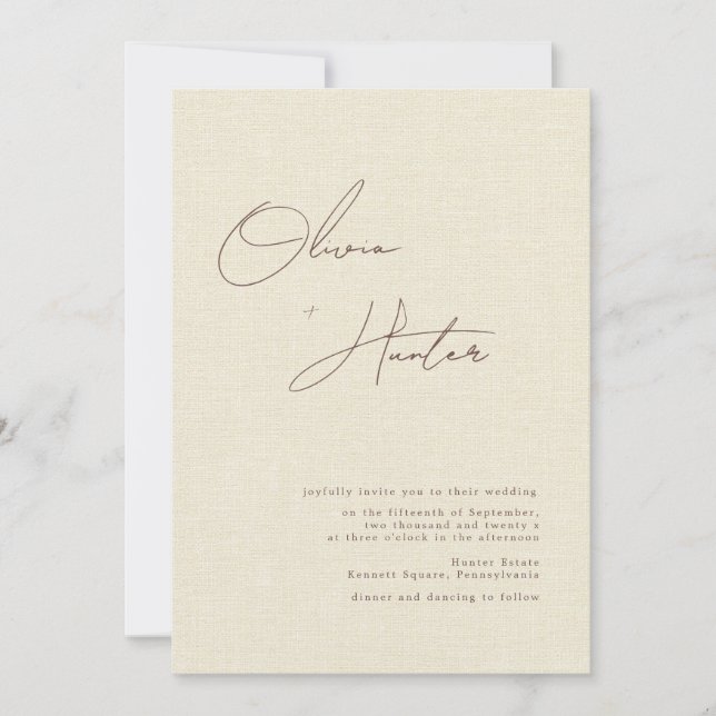 Invitación Boda de línea de faux cream minimalista (Anverso)