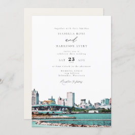 Invitación Boda de línea de horizonte de acuarela Milwaukee W