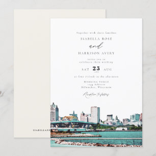 Invitación Boda de línea de horizonte de acuarela Milwaukee W