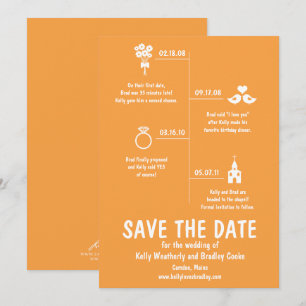 Invitación Boda de línea de tiempo de relación naranja Guarda