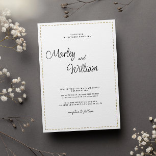Invitación Boda de línea discontinua de oro blanco negro mini