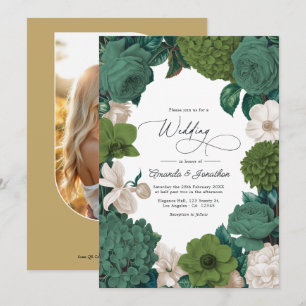 Invitación Boda de línea verde eucalipto, oliva y crema
