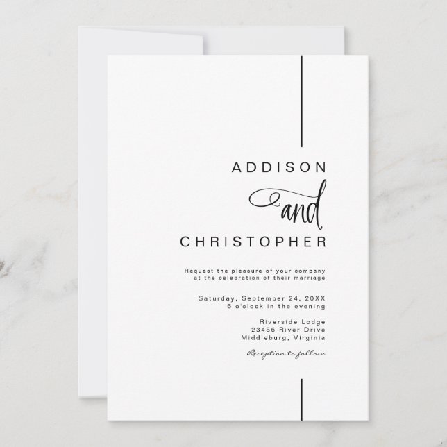 Invitación Boda de línea vertical minimalista moderna (Anverso)