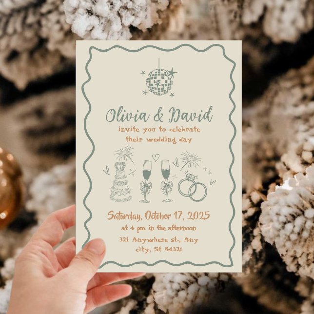 Invitación Boda de líneas de crema dibujadas a mano y líneas  (Subido por el creador)