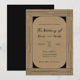 Invitación Boda de líneas modernas mínimas Kraft negras