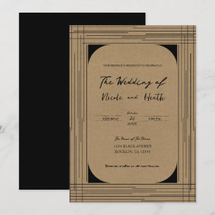 Invitación Boda de líneas modernas mínimas Kraft negras