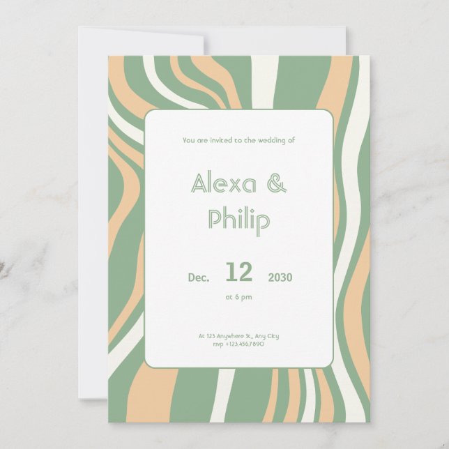 Invitación Boda de líneas verdes y crema vibrantes (Anverso)