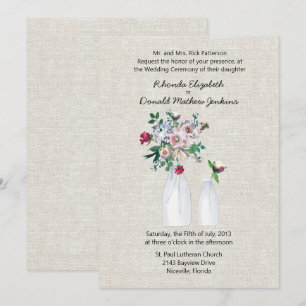 Invitación Boda de lino y botellas lácteas de inspiración vin