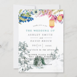 Invitación Boda de linterna botánica de árboles de pino rústi