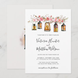 Invitación Boda de Linterna Floral Acuarela Rústica