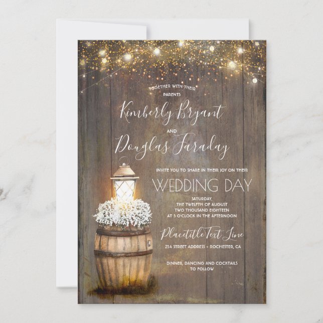 Invitación Boda de Linterna Rústica de barril de vino de alie (Anverso)