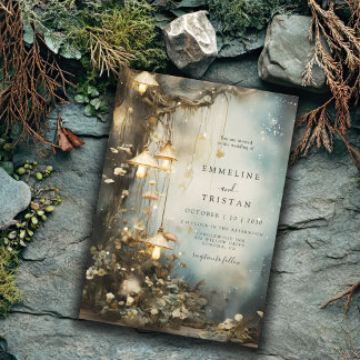 Invitación Boda de Linternas brillantes en Colgado de Bosques