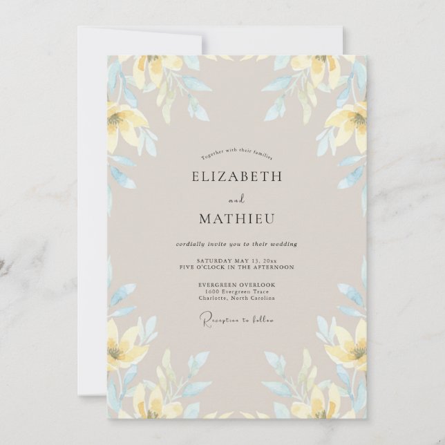 Invitación Boda de lirio amarillo de champán (Anverso)