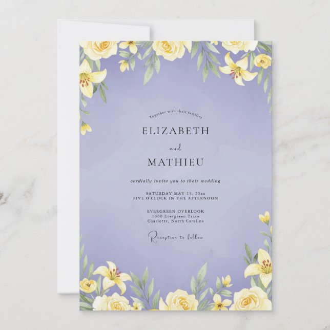 Invitación Boda de Lirio Amarillo Periwinkle (Anverso)
