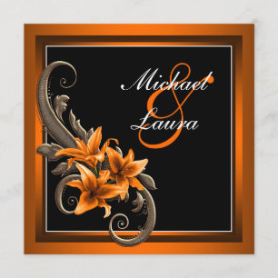 Invitación Boda de lirio asiático negro y naranja elegante