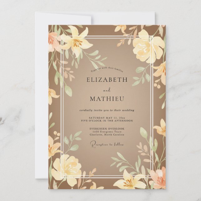 Invitación Boda de lirio crema bronceado (Anverso)