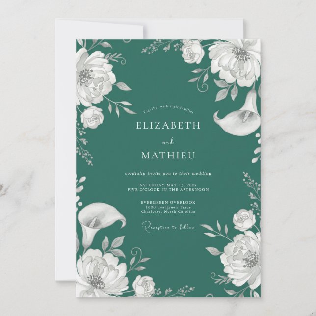 Invitación Boda de Lirio de Calla de Picea Oscura (Anverso)