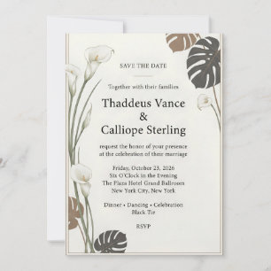 Invitación Boda de Lirio de Calla Moderno y Hoja de Monstera