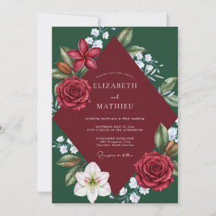 Invitación Boda de Lirio Esmeralda Granate Flor Silvestre