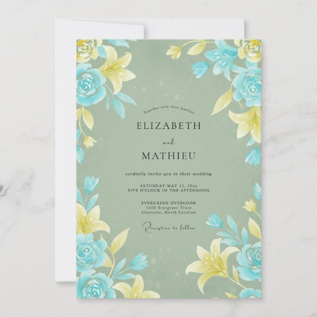 Invitación Boda de Lirio Limón Cian (Anverso)