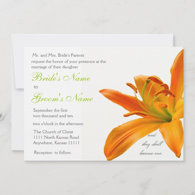 Invitación Boda de lirio naranja (Anverso)