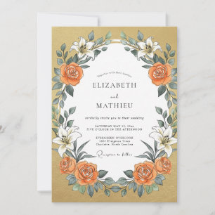 Invitación Boda de Lirio Naranja Mostaza