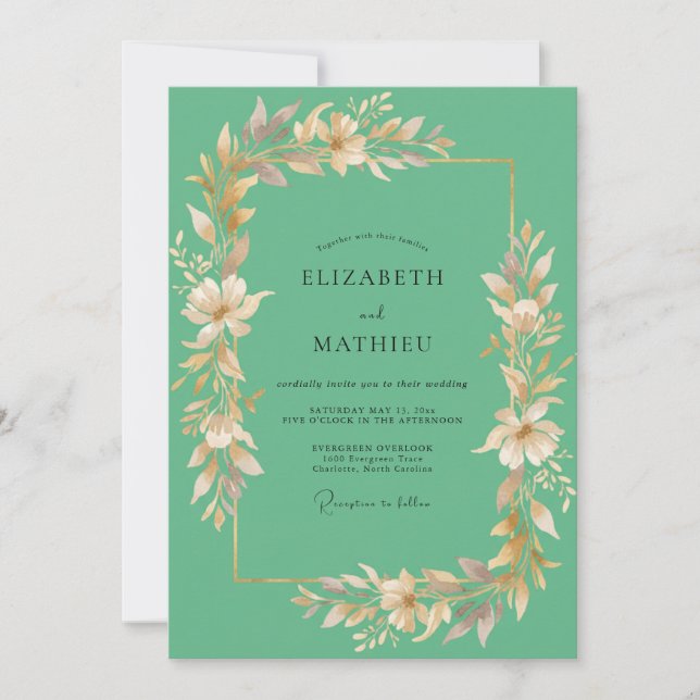 Invitación Boda de lirio pintado de espuma de mar (Anverso)