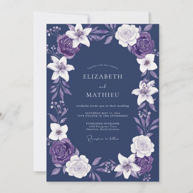 Invitación Boda de Lirio Púrpura Índigo (Anverso)