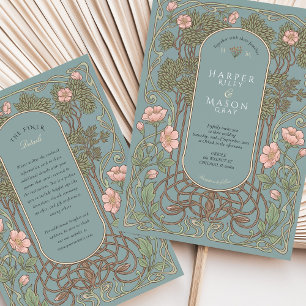 Invitación Boda de lirio rosa elegante Art Nouveau