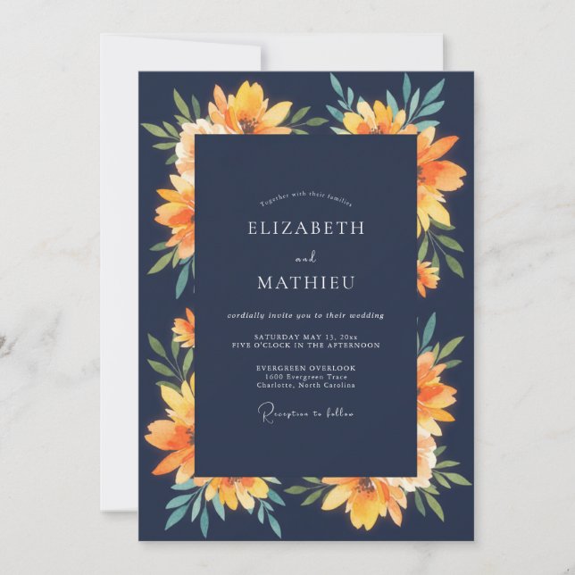 Invitación Boda de lirios ámbar de medianoche (Anverso)