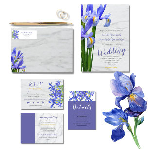 Invitación Boda de Lirios Azules Reales Modernos con Puntos B