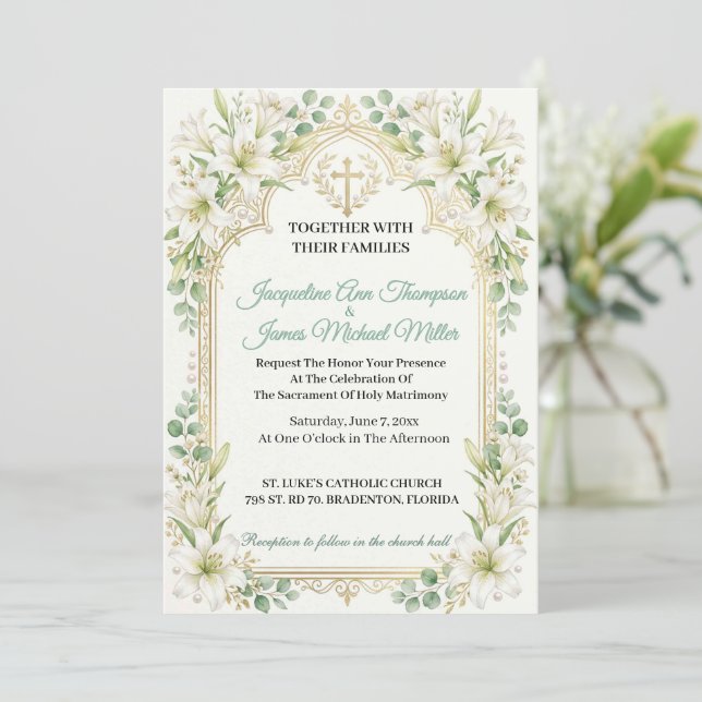 Invitación Boda de Lirios Blancos Lujuriosos (Anverso de pie)