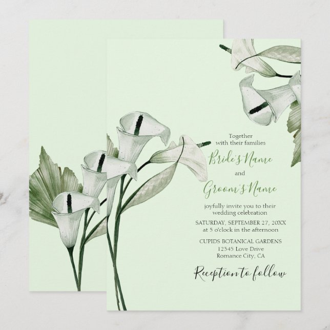 Invitación Boda de lirios de calla blancos elegantes modernos (Anverso / Reverso)