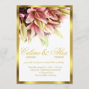 Invitación Boda de Lirios de Calla Rosados con Abrazo Floral