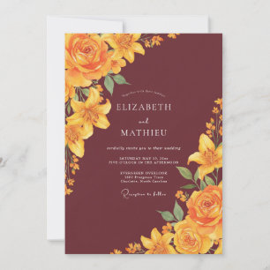 Invitación Boda de lirios dorados granate