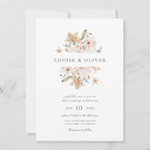 Invitación Boda de Lirios Florales Acuarela Moderna