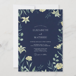 Invitación Boda de lirios índigo de medianoche